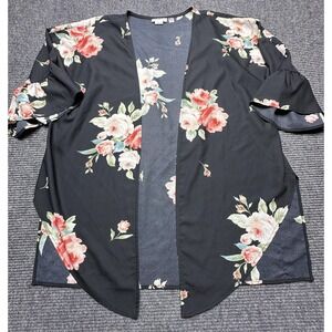 Jody California Kimono‎ Womens XL Floral Open Front Bell Sleeve Lightweight USA